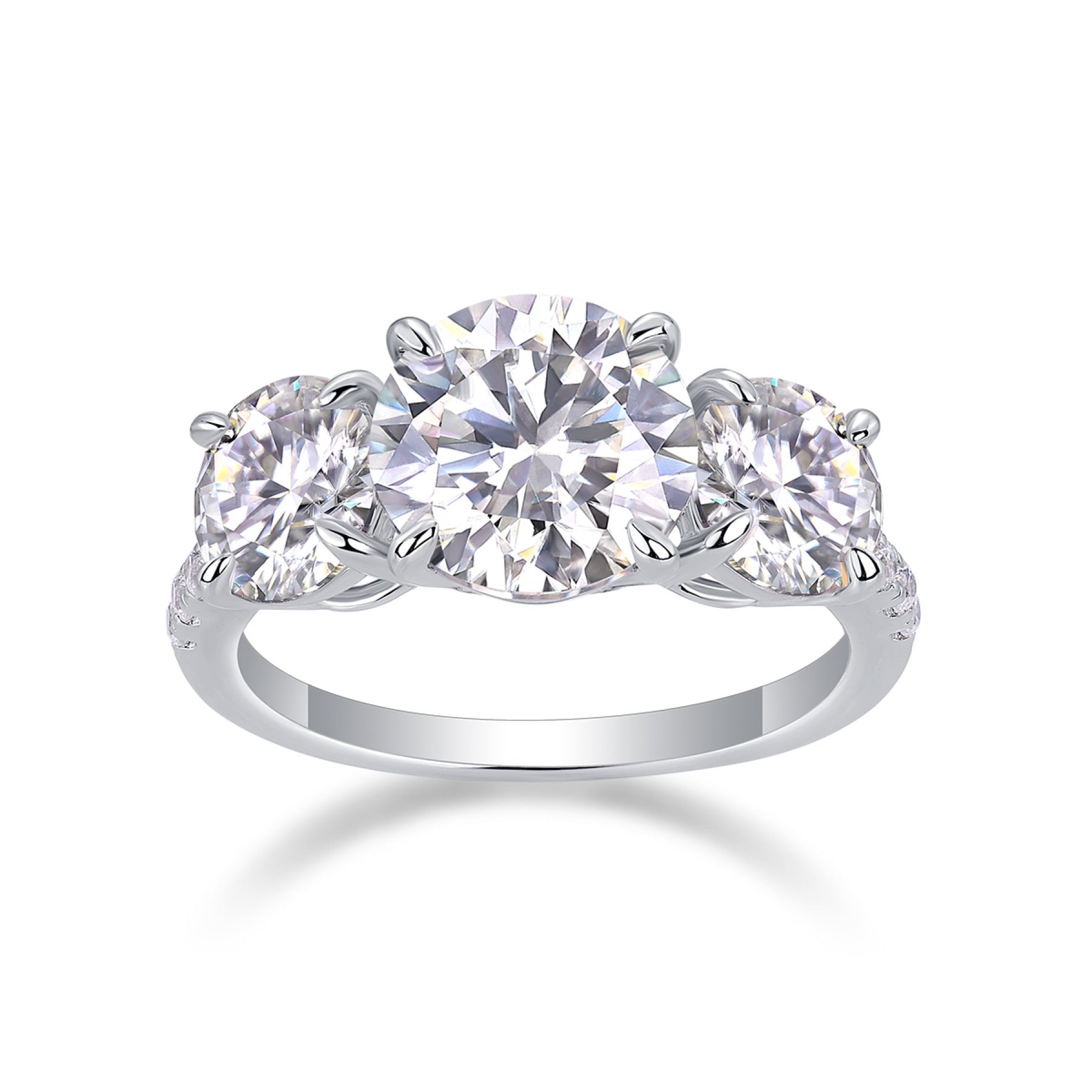 Triradiance 3 Carat Moissanite Three-Stone Ring in Sterling Silver
