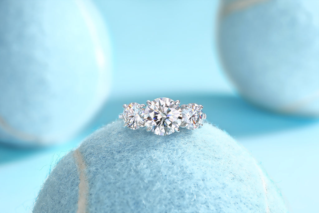 Triradiance 3 Carat Moissanite Three-Stone Ring in Sterling Silver