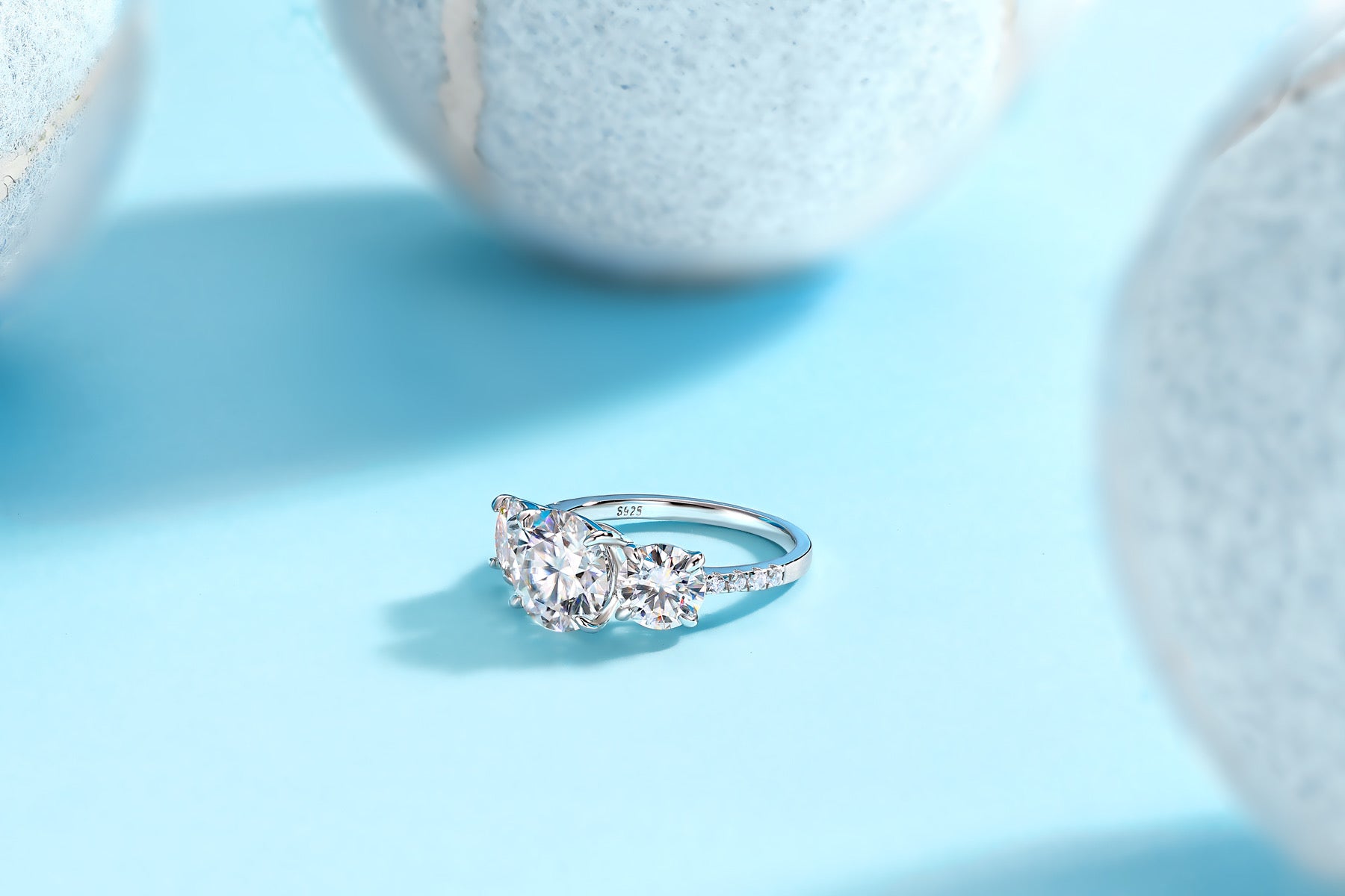 Triradiance 3 Carat Moissanite Three-Stone Ring in Sterling Silver