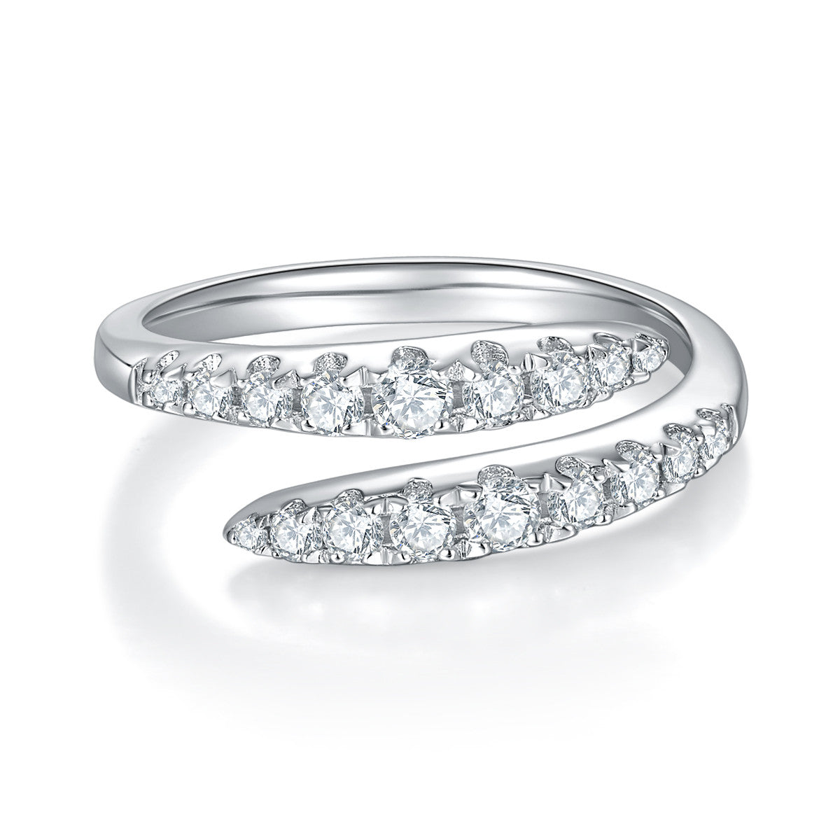 Lune Moissanite Band Ring in Sterling Silver, product photo on white background