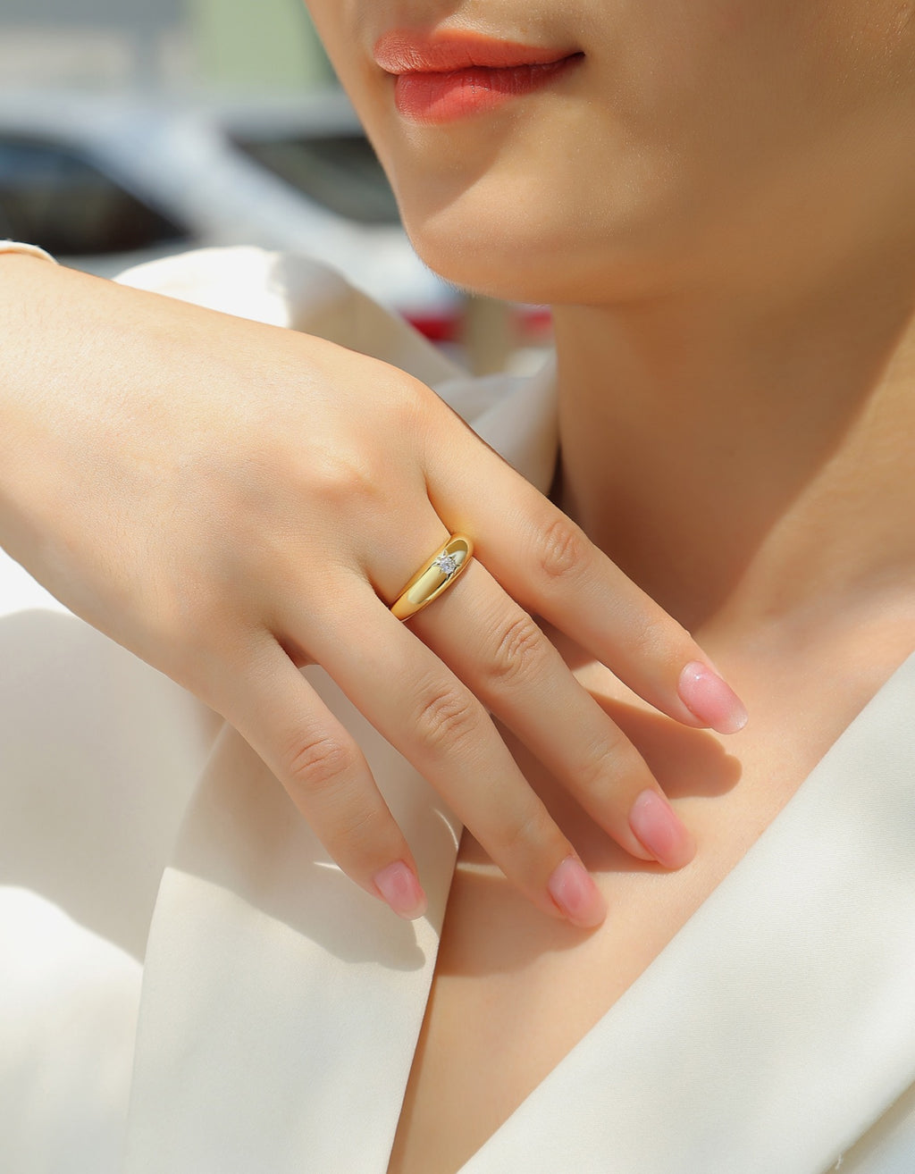 Domo Moissanite Band Ring in Gold-Tone Sterling Silver