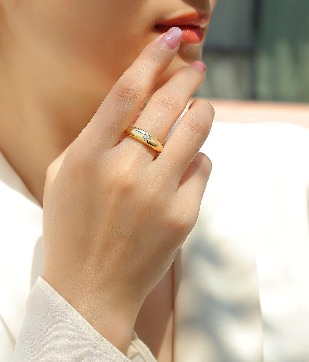 Domo Moissanite Band Ring in Gold-Tone Sterling Silver