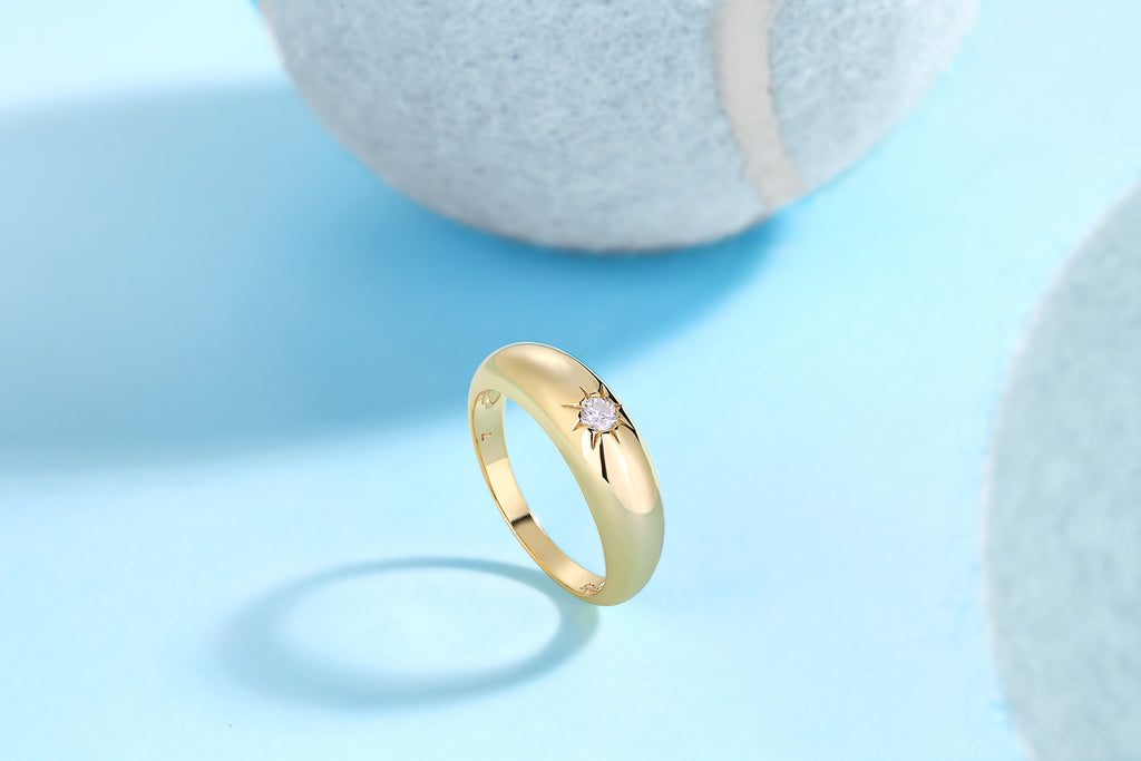 Domo Moissanite Band Ring in Gold-Tone Sterling Silver