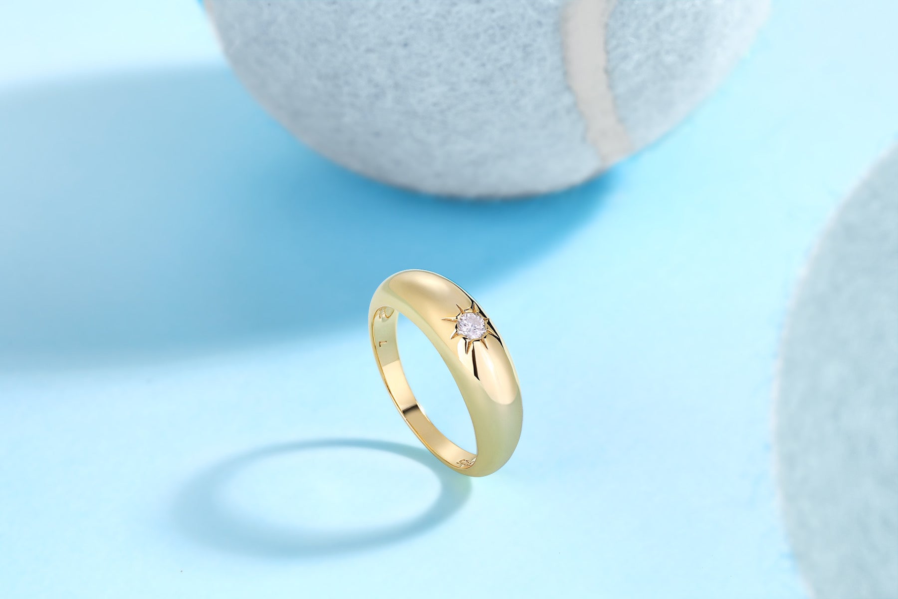 Domo Moissanite Band Ring in Gold-Tone Sterling Silver