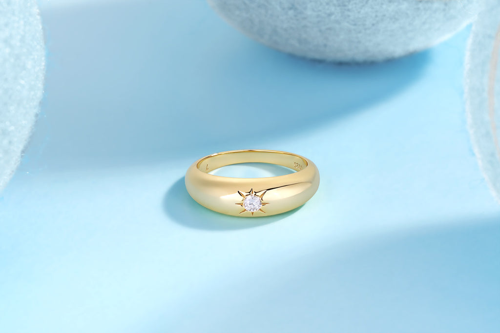 Domo Moissanite Band Ring in Gold-Tone Sterling Silver