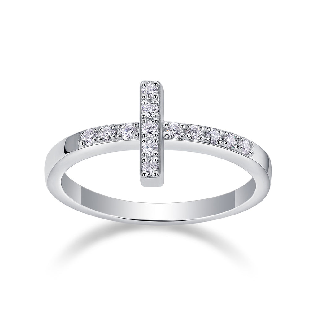 Chapel Moissanite Cross Ring in Sterling Silver