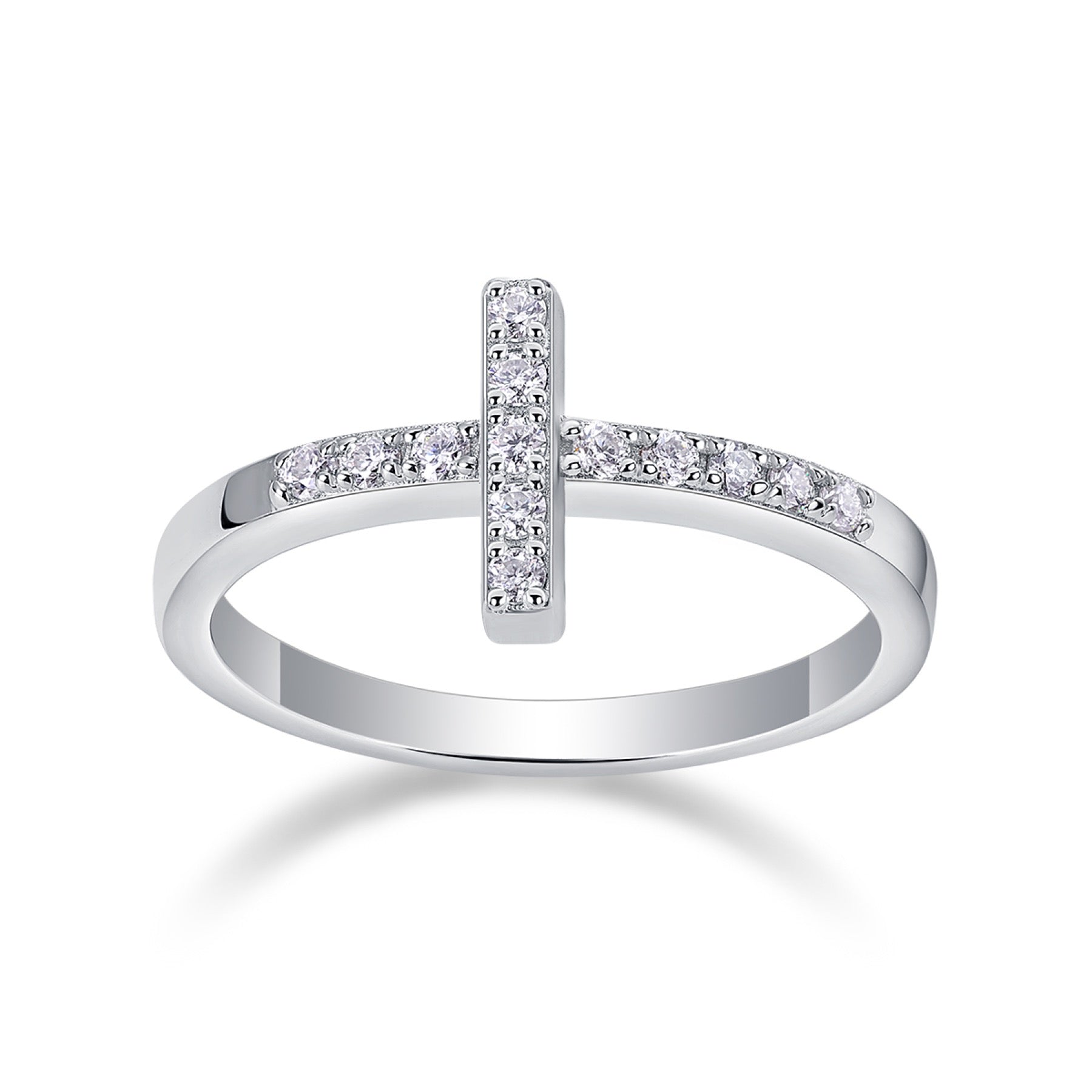 Chapel Moissanite Cross Ring in Sterling Silver