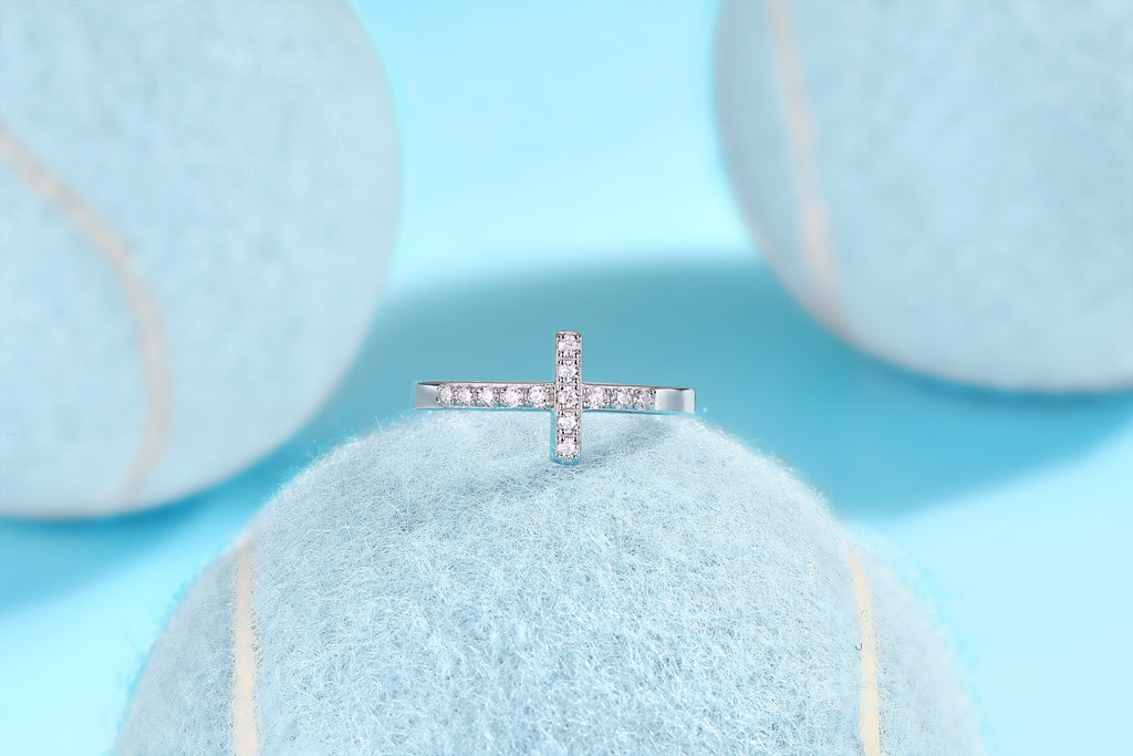 Chapel Moissanite Cross Ring in Sterling Silver