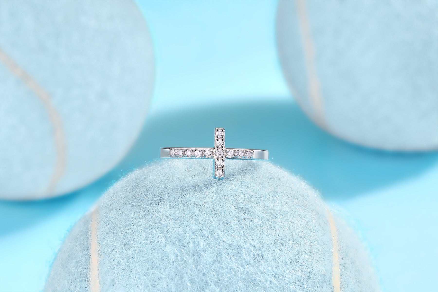 Chapel Moissanite Cross Ring in Sterling Silver