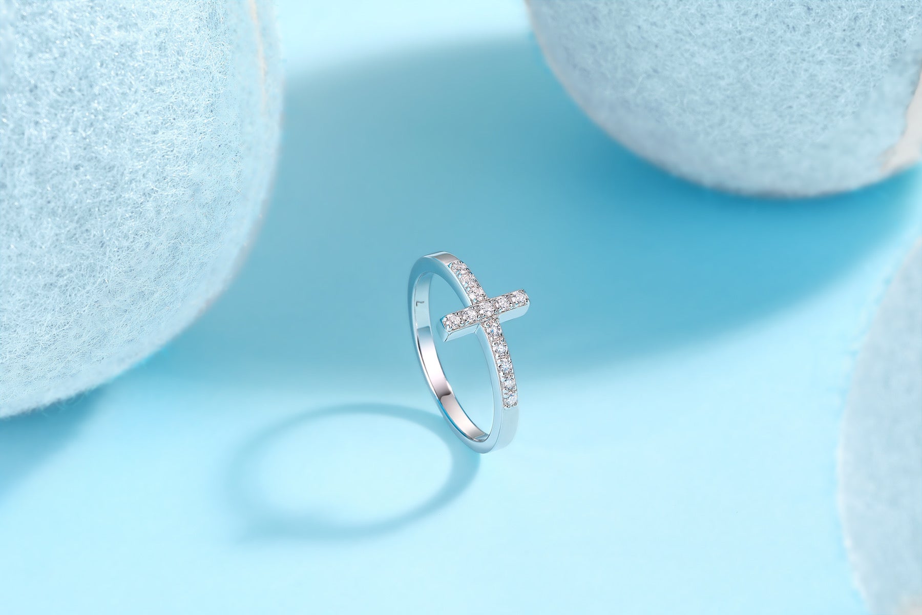 Chapel Moissanite Cross Ring in Sterling Silver