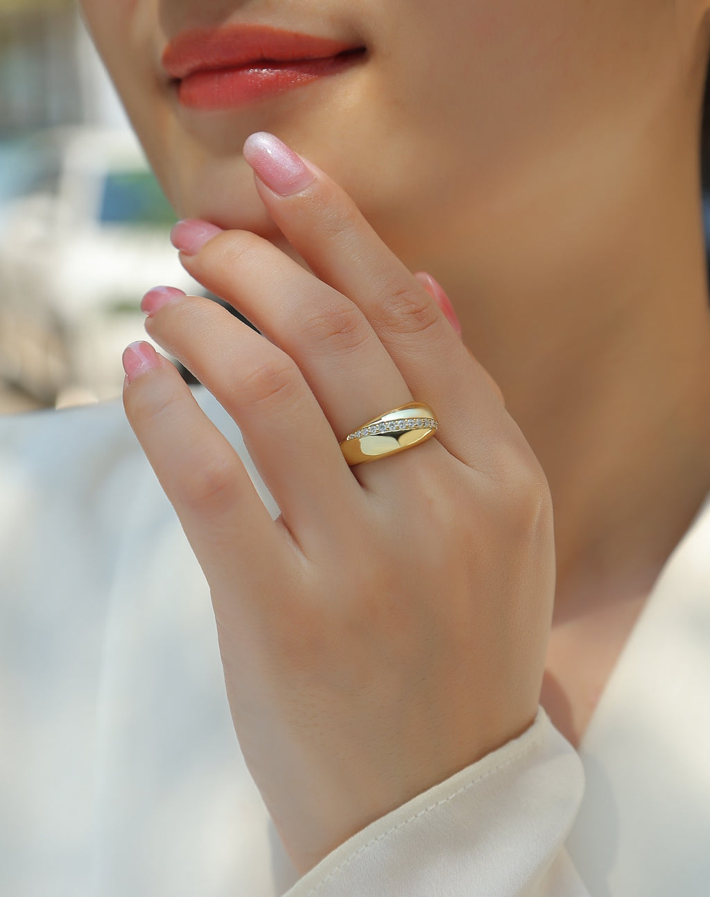 Barra Moissanite Band Ring in Gold-Tone Sterling Silver