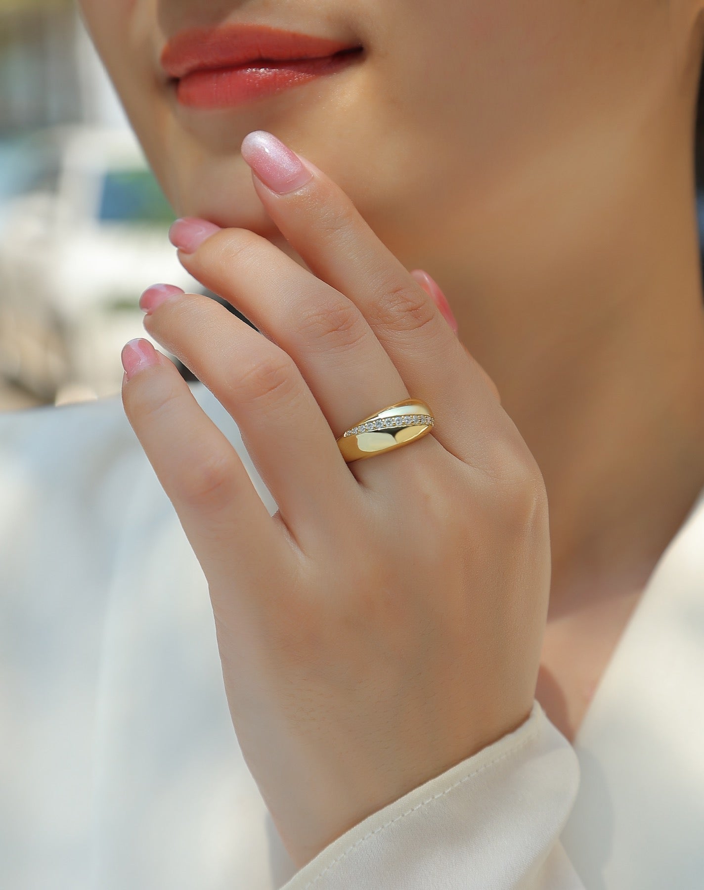 Barra Moissanite Band Ring in Gold-Tone Sterling Silver