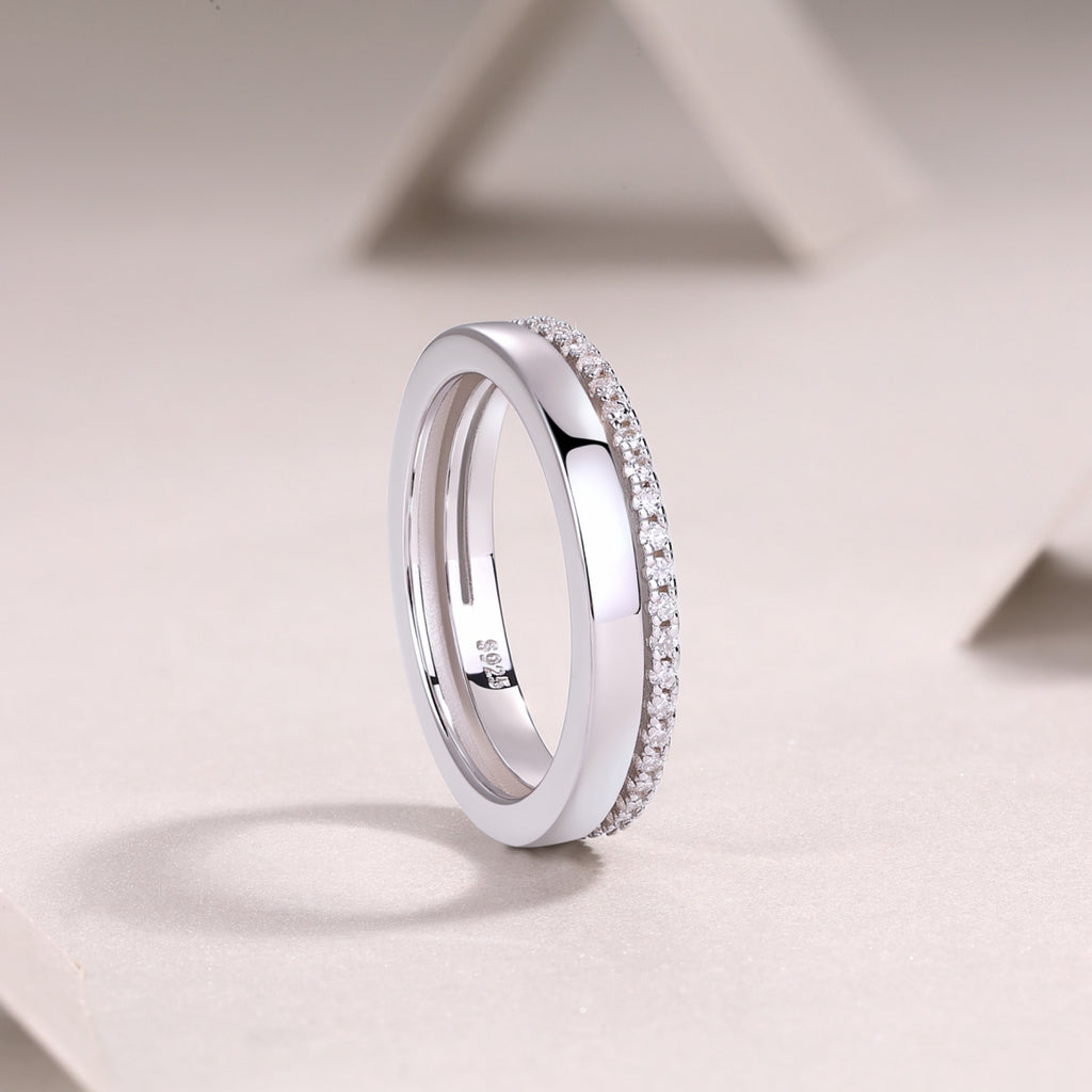 Twinring Moissanite Band Ring in Sterling Silver
