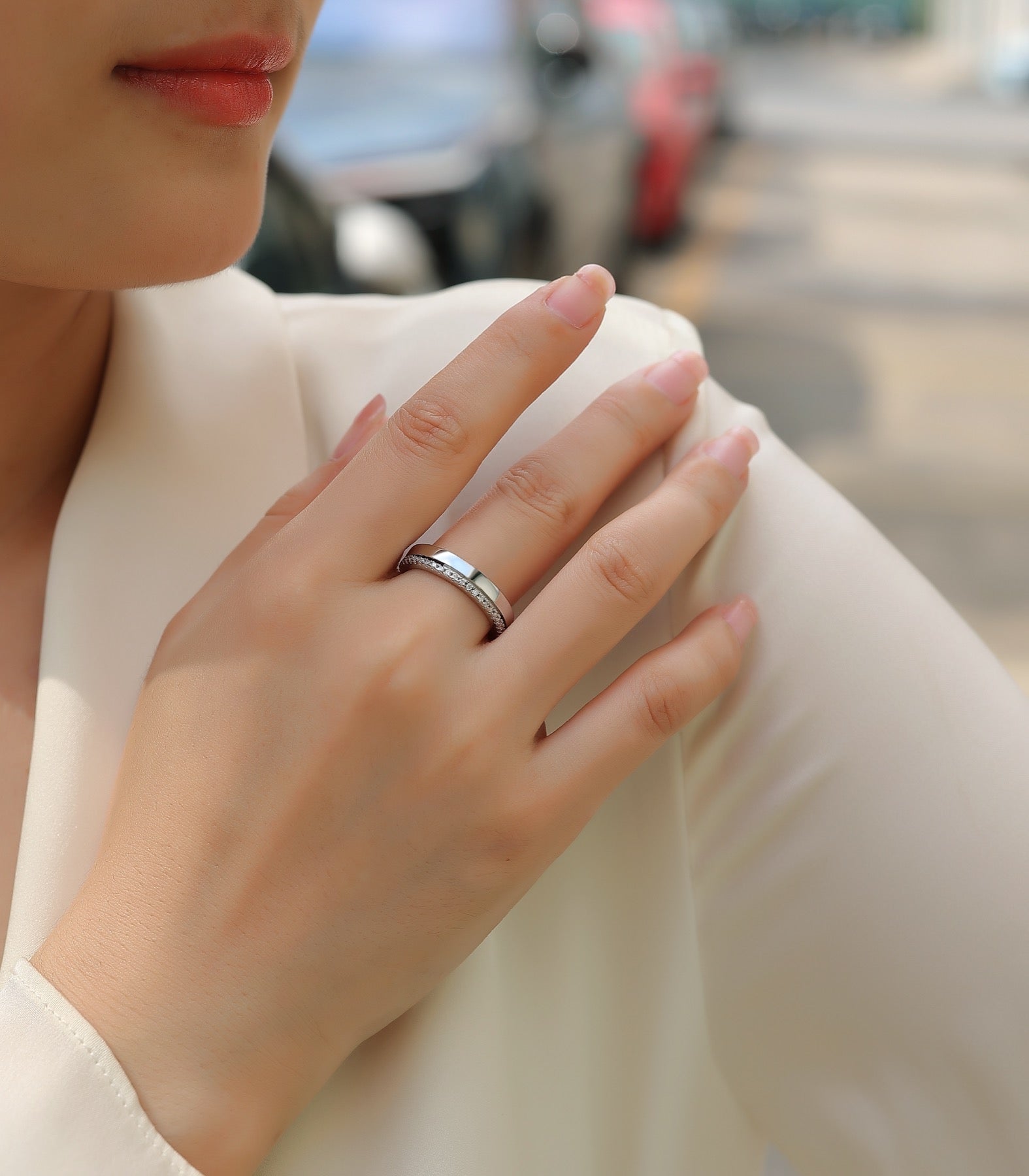 Twinring Moissanite Band Ring in Sterling Silver