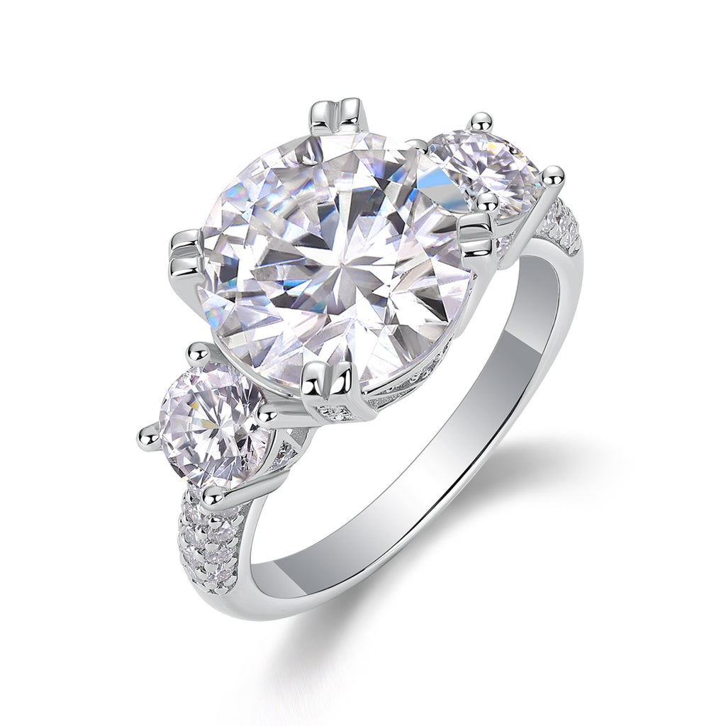Dazzlestar 5 Carat Moissanite Three-Stone Ring in Sterling Silver