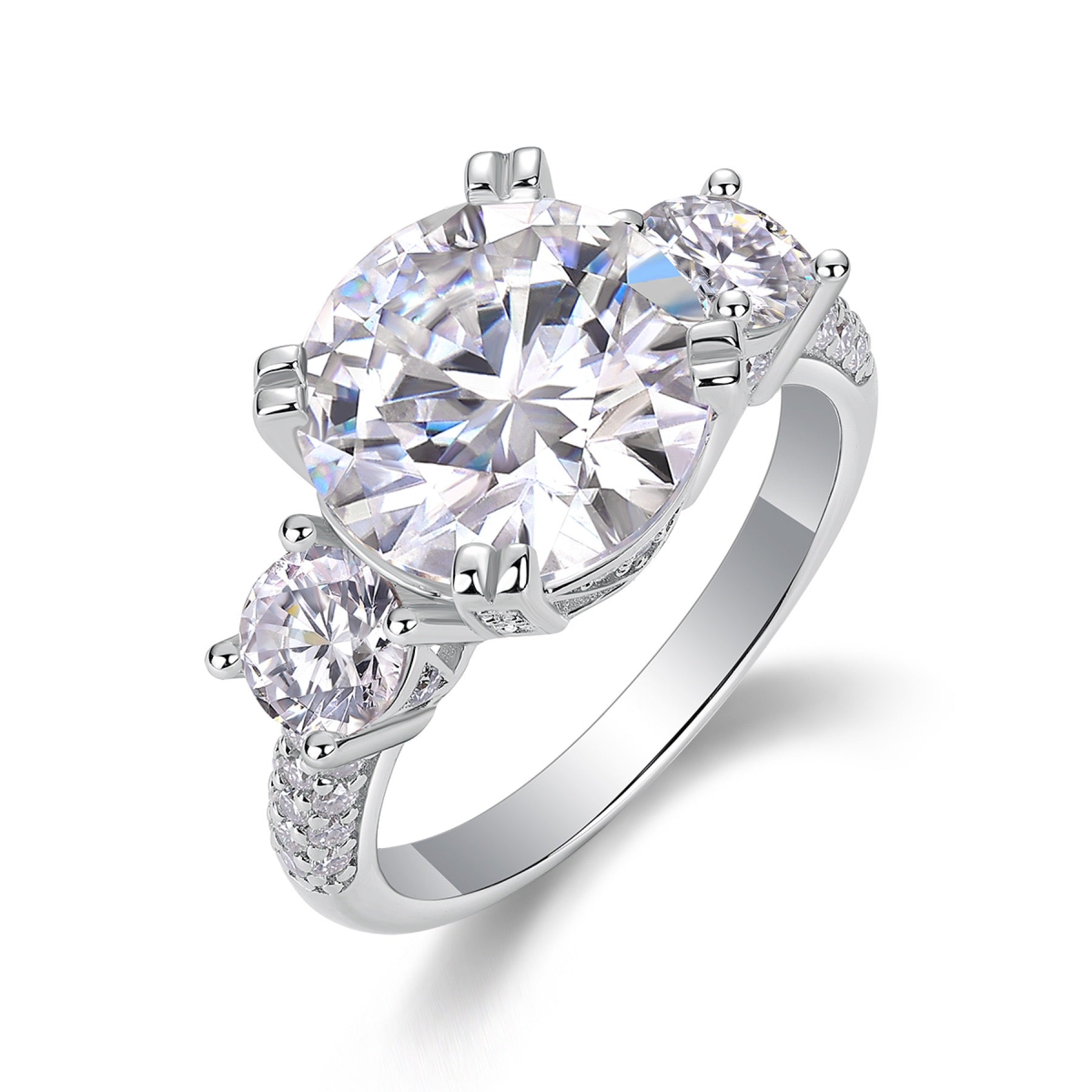 Dazzlestar 5 Carat Moissanite Three-Stone Ring in Sterling Silver