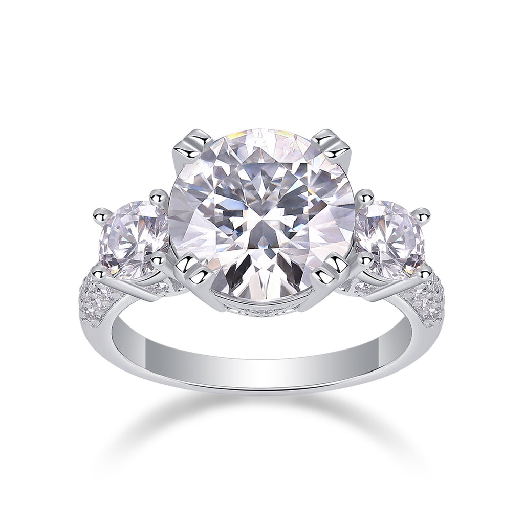 Dazzlestar 5 Carat Moissanite Three-Stone Ring in Sterling Silver