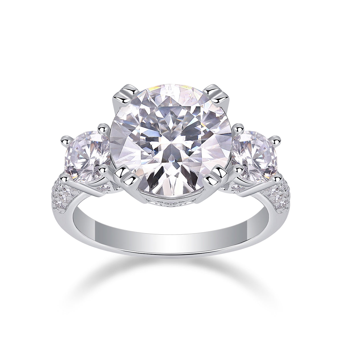 Dazzlestar 5 Carat Moissanite Three-Stone Ring in Sterling Silver