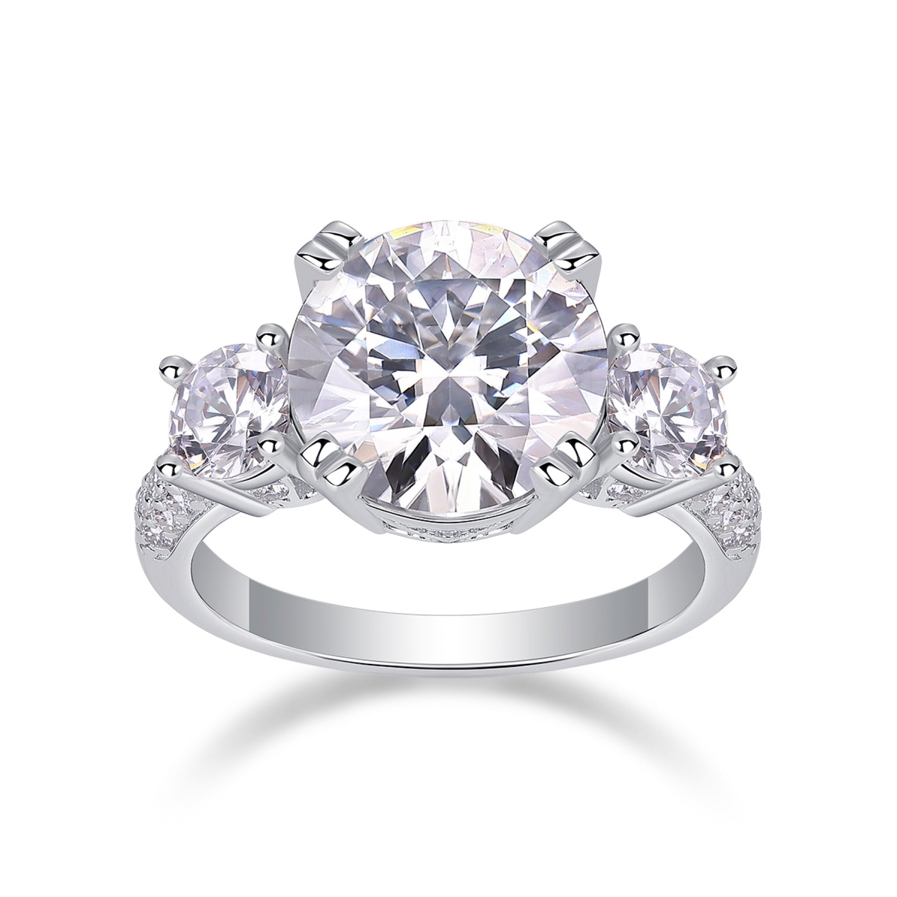 Dazzlestar 5 Carat Moissanite Three-Stone Ring in Sterling Silver