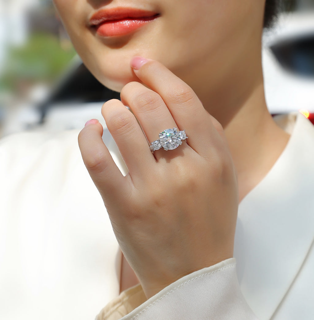 Dazzlestar 5 Carat Moissanite Three-Stone Ring in Sterling Silver