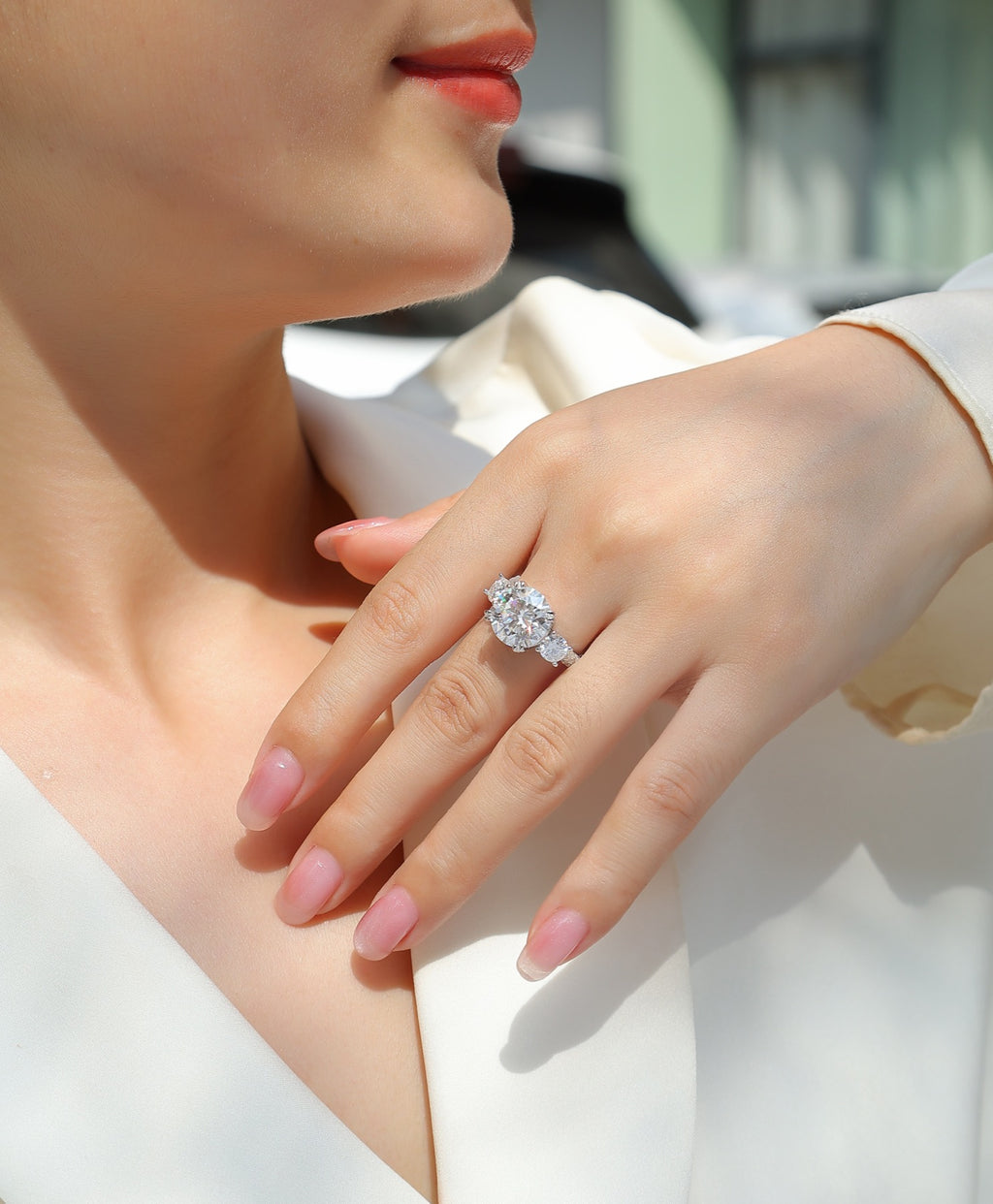 Dazzlestar 5 Carat Moissanite Three-Stone Ring in Sterling Silver