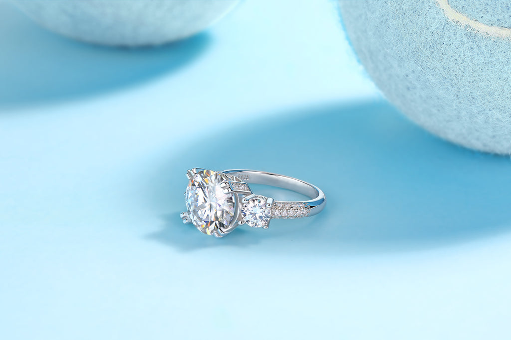 Dazzlestar 5 Carat Moissanite Three-Stone Ring in Sterling Silver