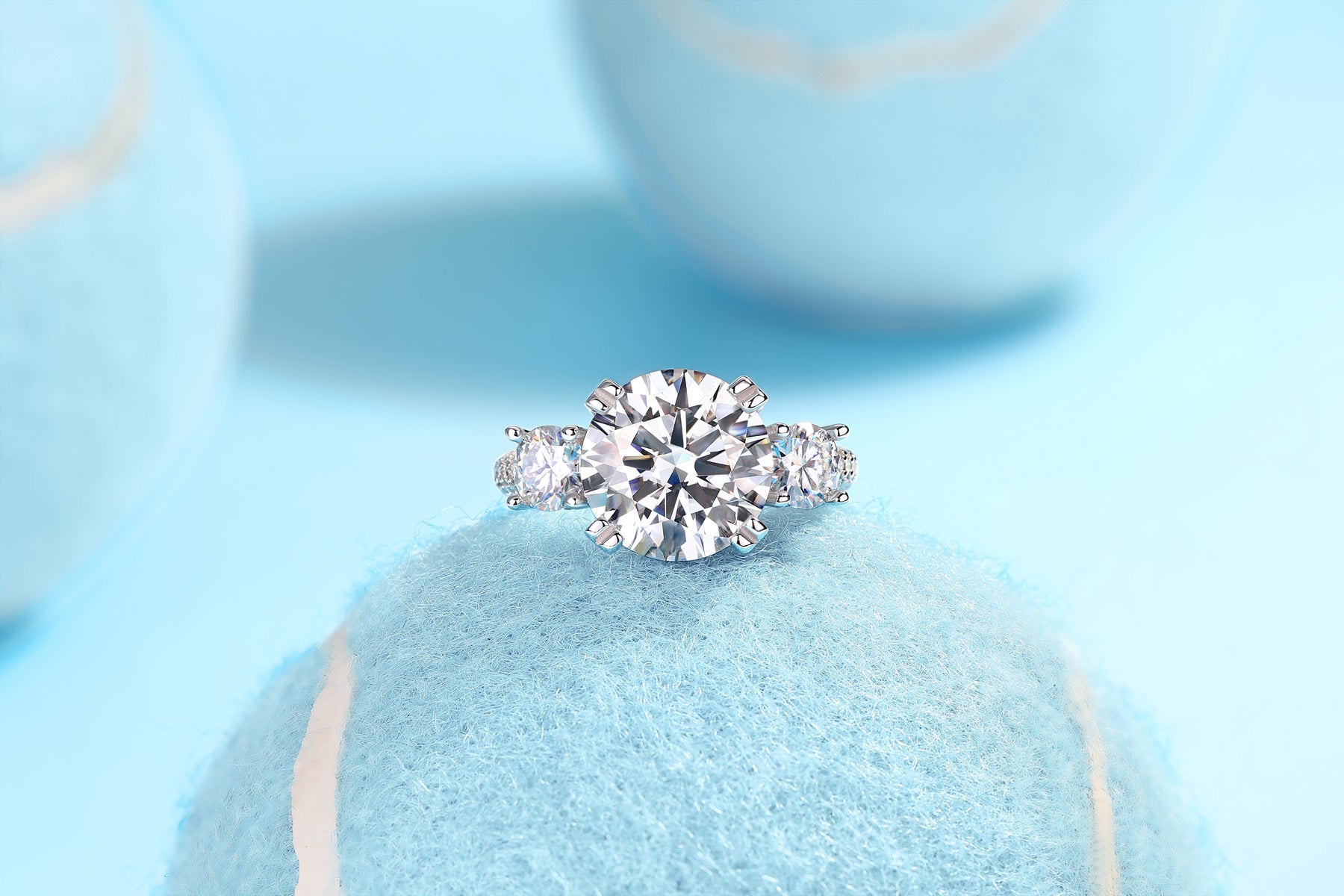 Dazzlestar 5 Carat Moissanite Three-Stone Ring in Sterling Silver