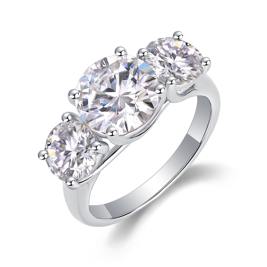 Fortunate 3 Carat Moissanite Three-Stone Ring in Sterling Silver