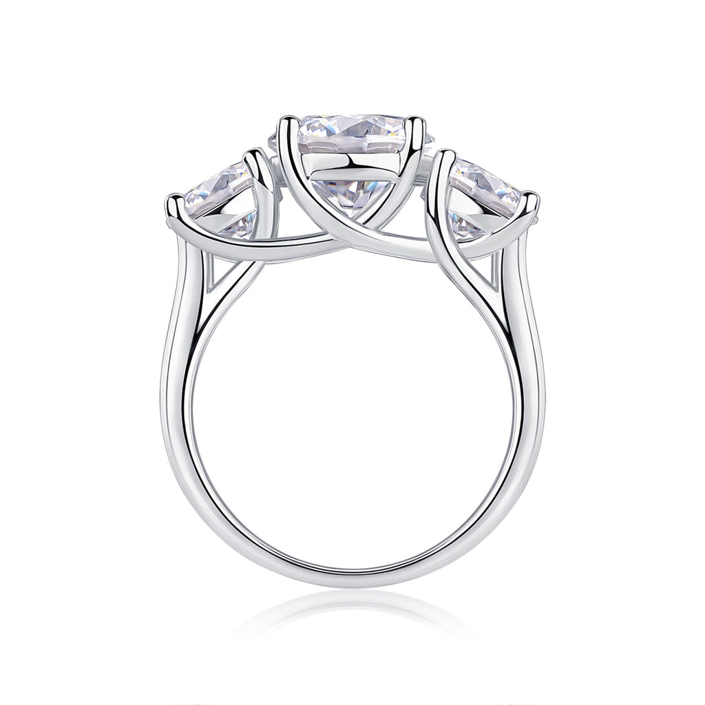 Fortunate 3 Carat Moissanite Three-Stone Ring in Sterling Silver