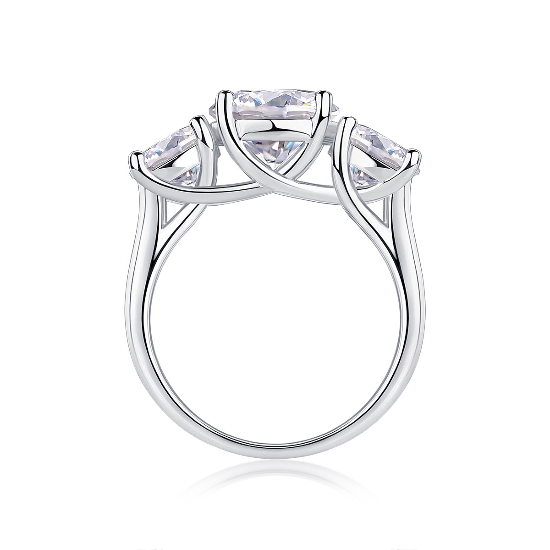 Fortunate 3 Carat Moissanite Three-Stone Ring in Sterling Silver