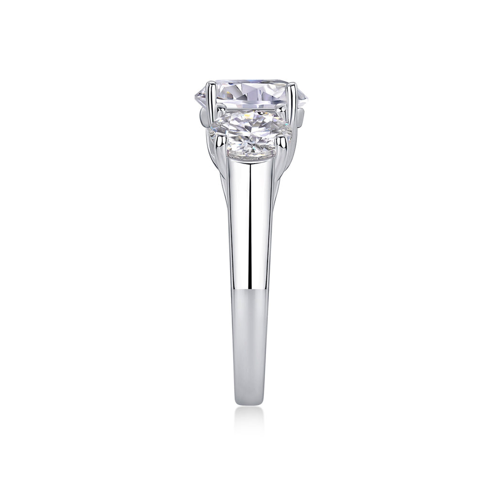 Fortunate 3 Carat Moissanite Three-Stone Ring in Sterling Silver