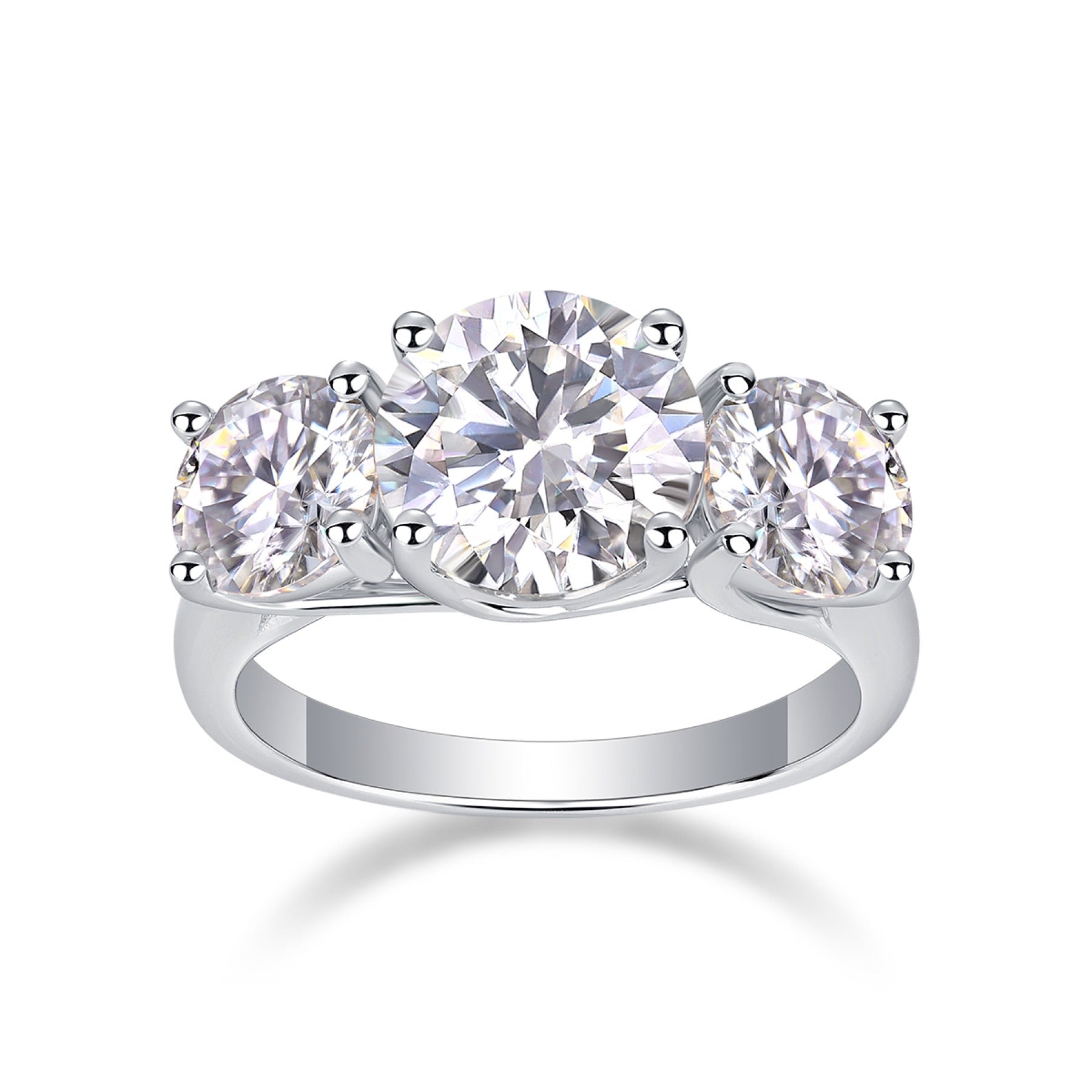Fortunate 3 Carat Moissanite Three-Stone Ring in Sterling Silver