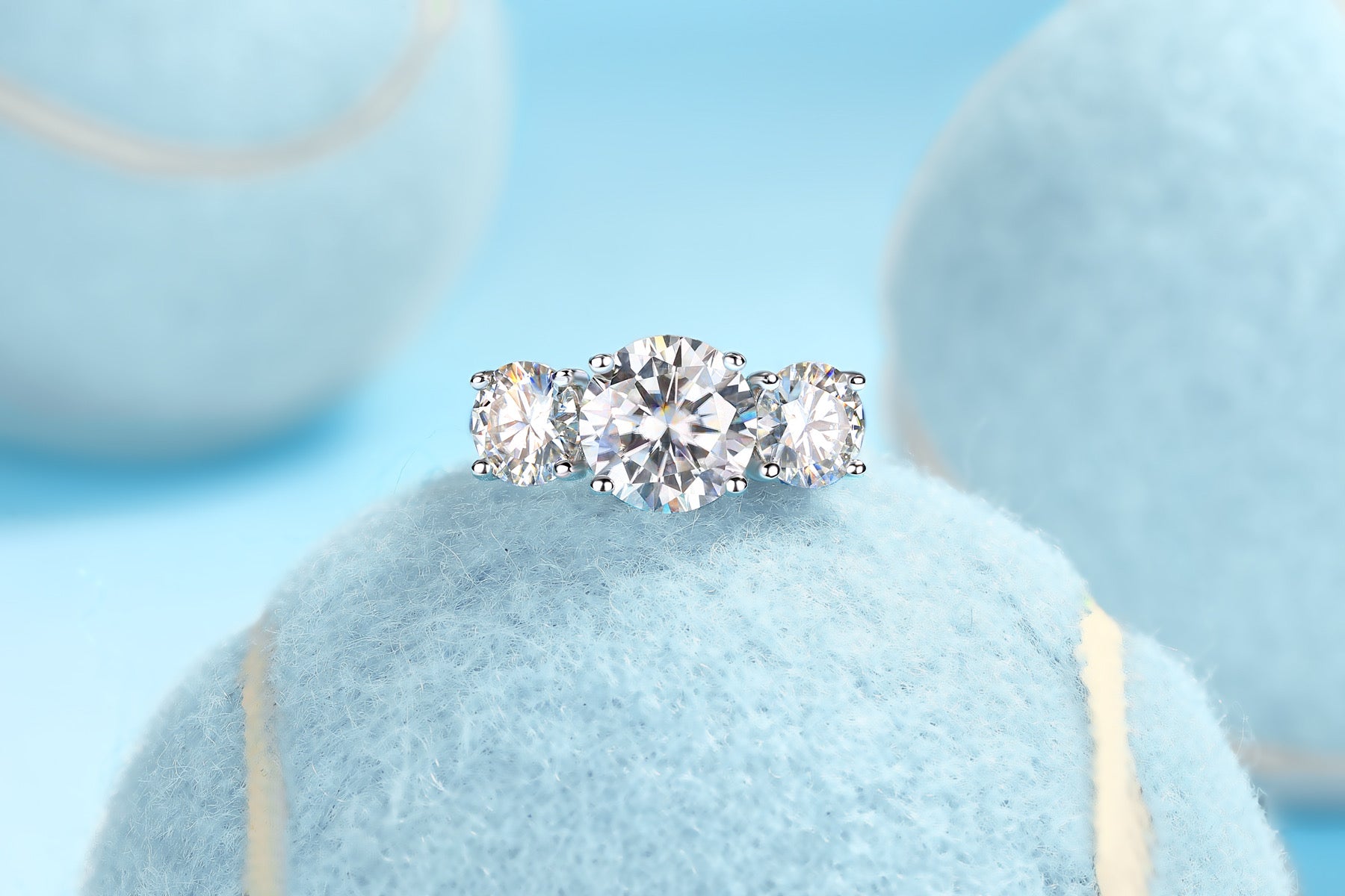 Fortunate 3 Carat Moissanite Three-Stone Ring in Sterling Silver