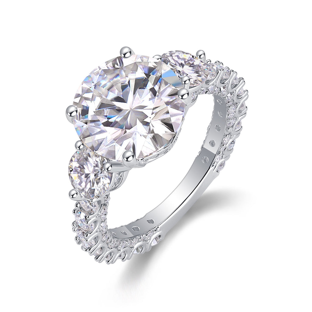 Triglow 5 Carat Moissanite Three-Stone Ring in Sterling Silver