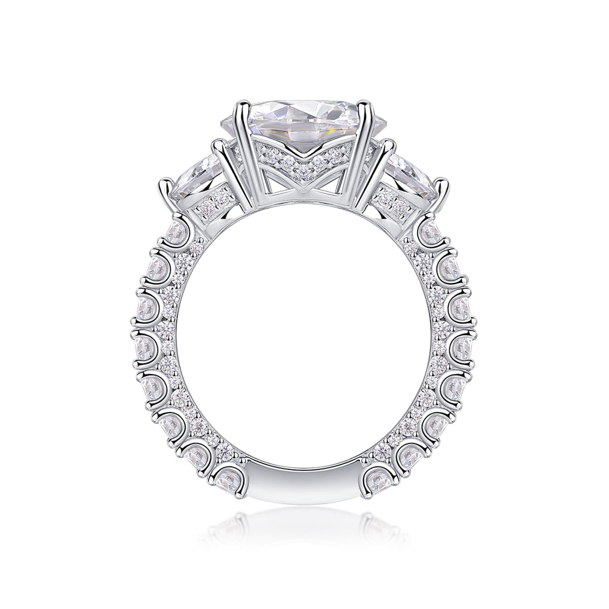 Triglow 5 Carat Moissanite Three-Stone Ring in Sterling Silver
