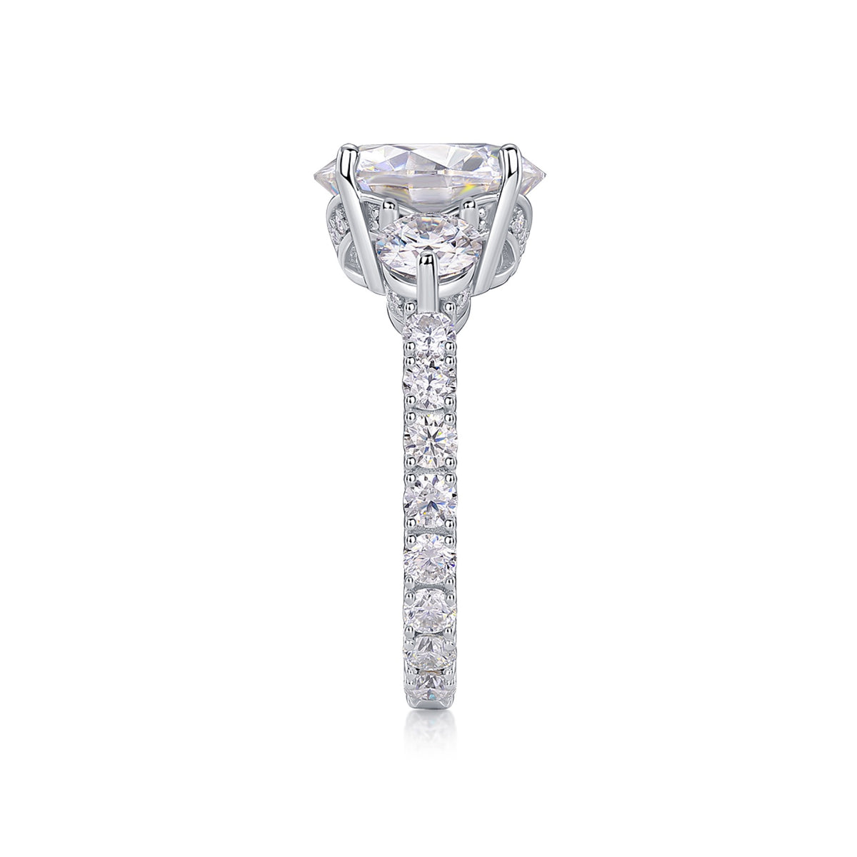 Triglow 5 Carat Moissanite Three-Stone Ring in Sterling Silver