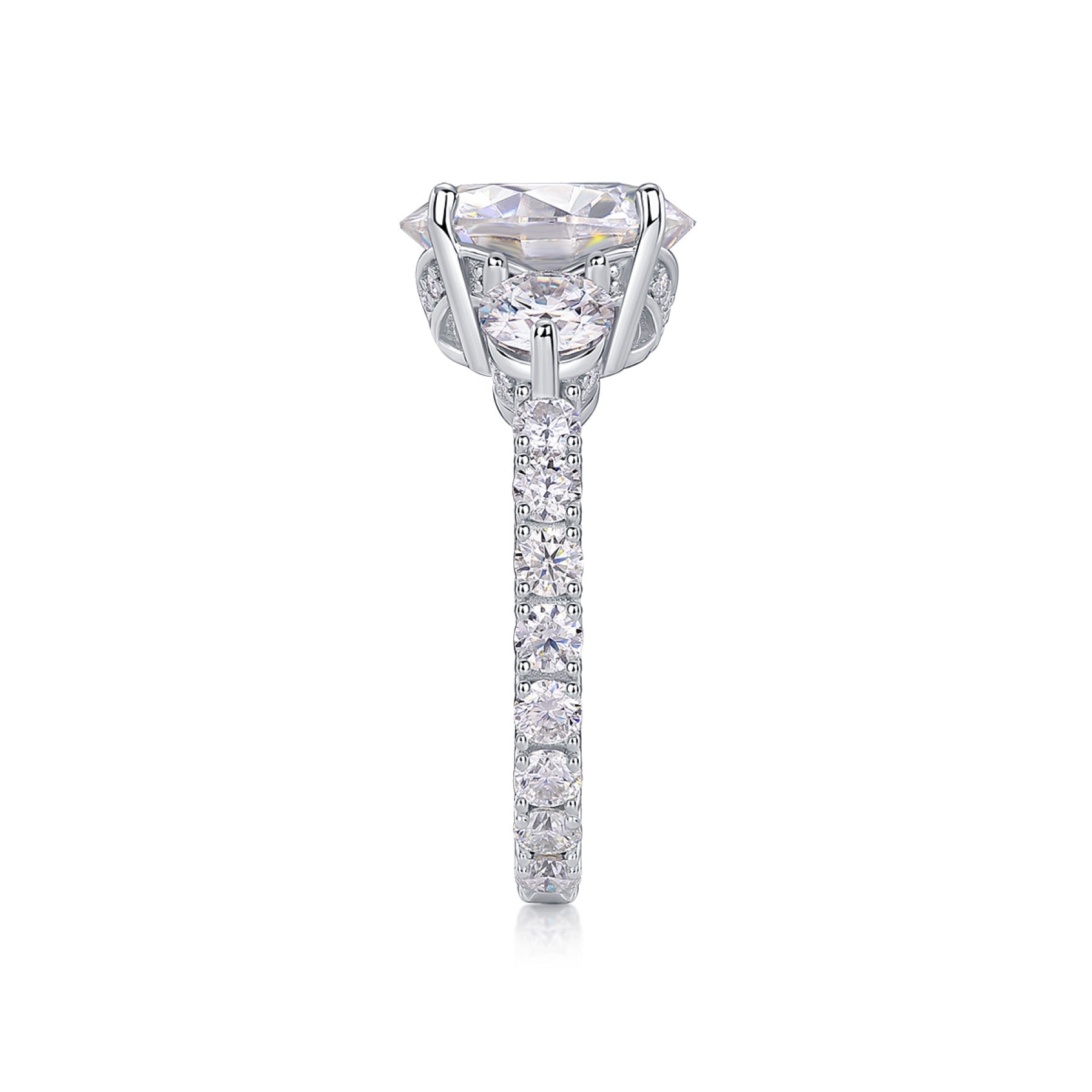 Triglow 5 Carat Moissanite Three-Stone Ring in Sterling Silver