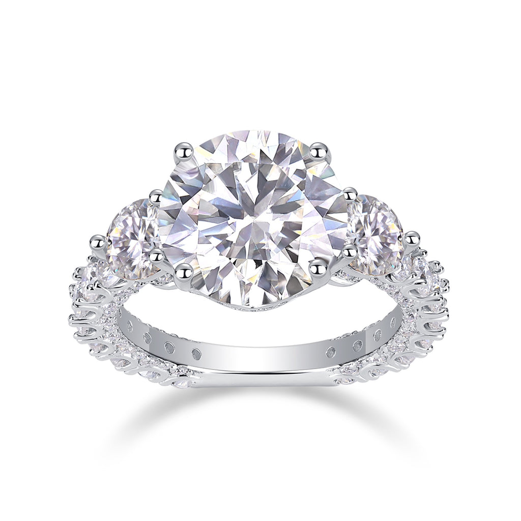 Triglow 5 Carat Moissanite Three-Stone Ring in Sterling Silver