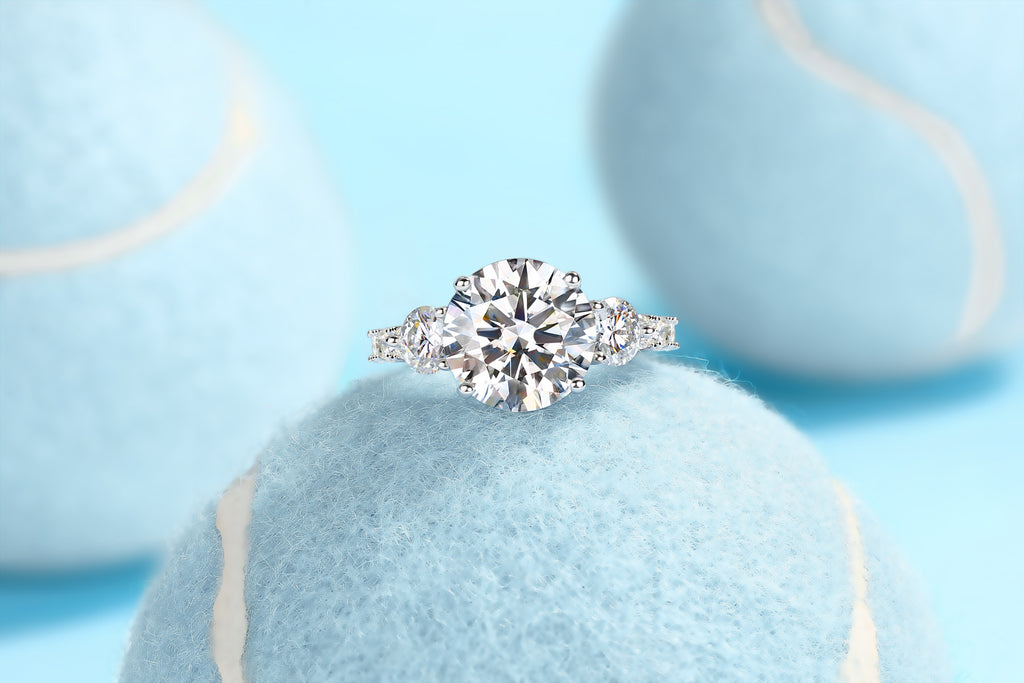 Triglow 5 Carat Moissanite Three-Stone Ring in Sterling Silver