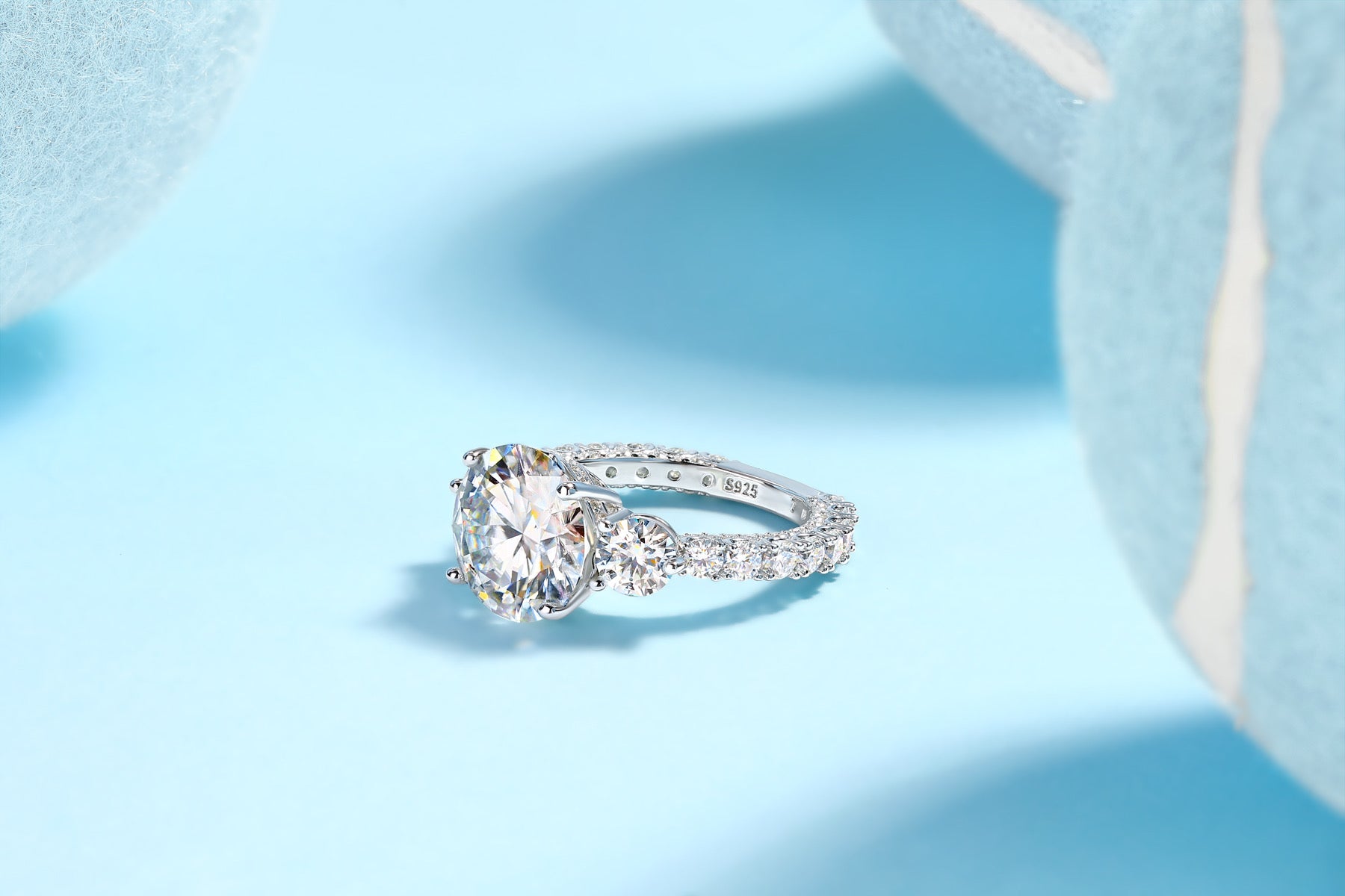 Triglow 5 Carat Moissanite Three-Stone Ring in Sterling Silver