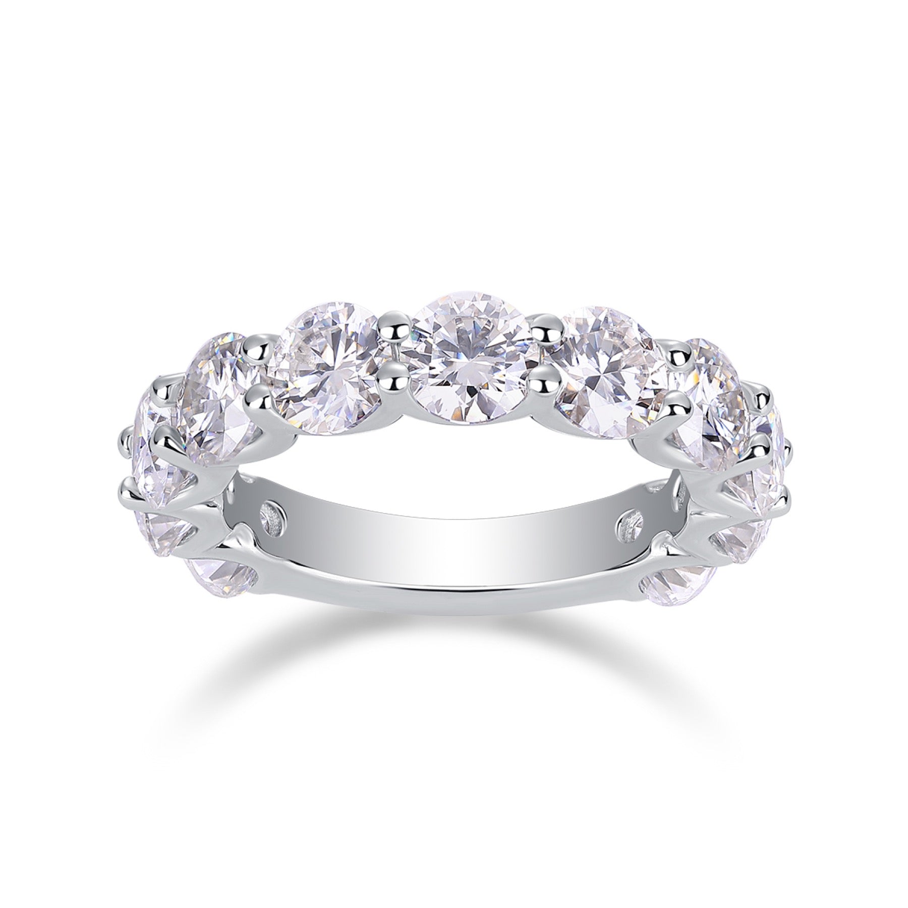 Prismatic Moissanite Eternity Band Ring in Sterling Silver