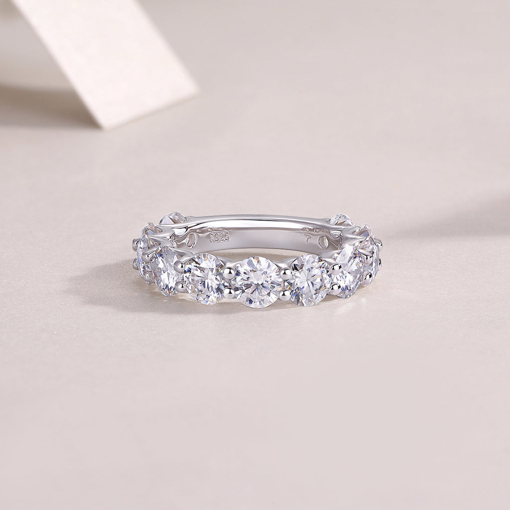 Prismatic Moissanite Eternity Band Ring in Sterling Silver