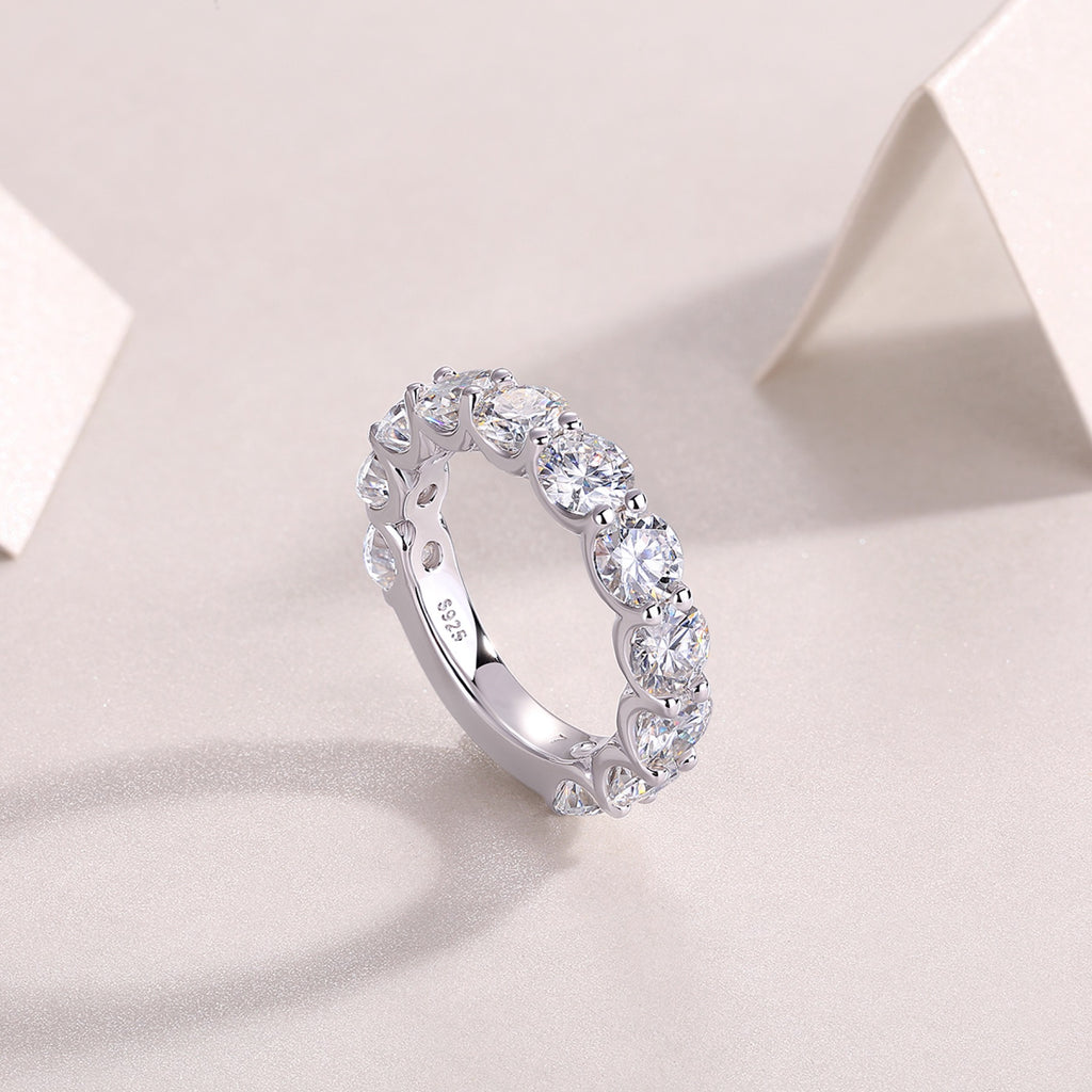Prismatic Moissanite Eternity Band Ring in Sterling Silver