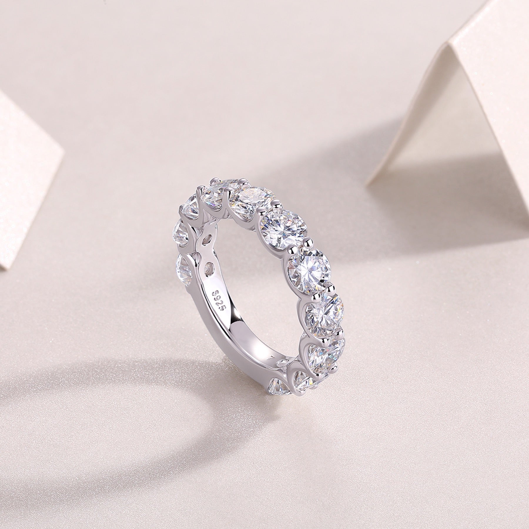 Prismatic Moissanite Eternity Band Ring in Sterling Silver