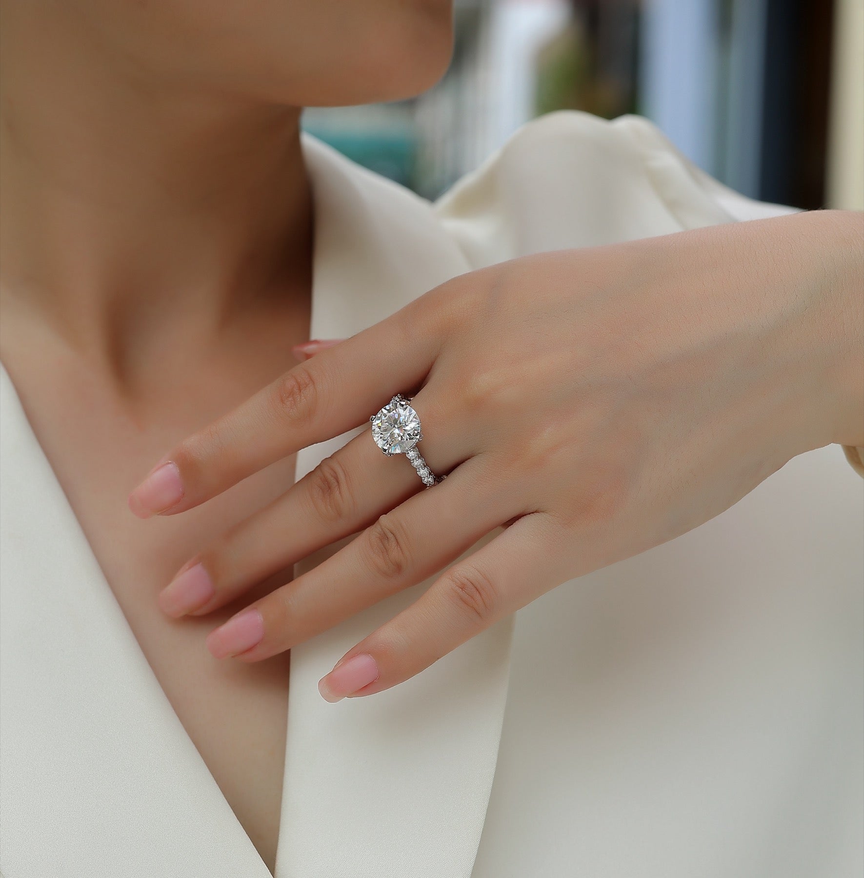 Tender 5 Carat Moissanite Solitaire Ring in Sterling Silver