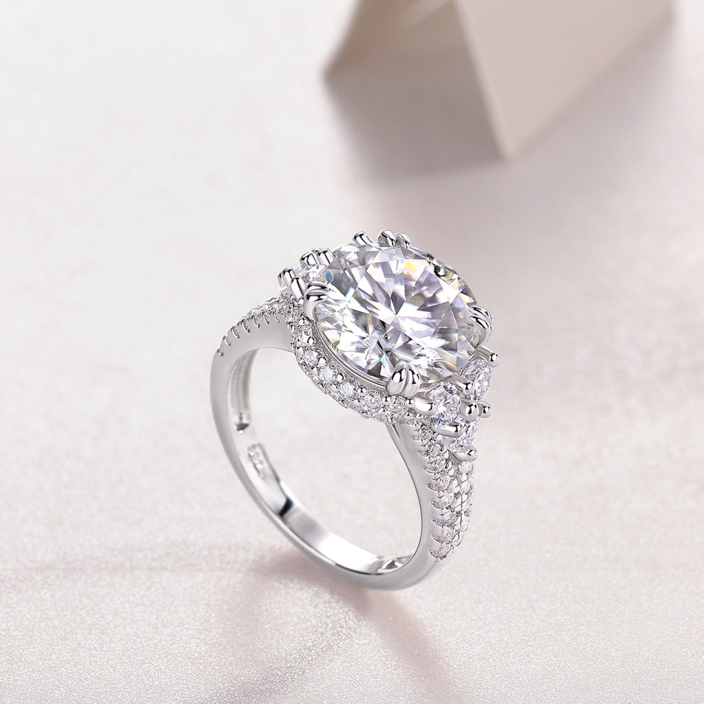 Verve 5 Carat Moissanite Halo Ring in Sterling Silver