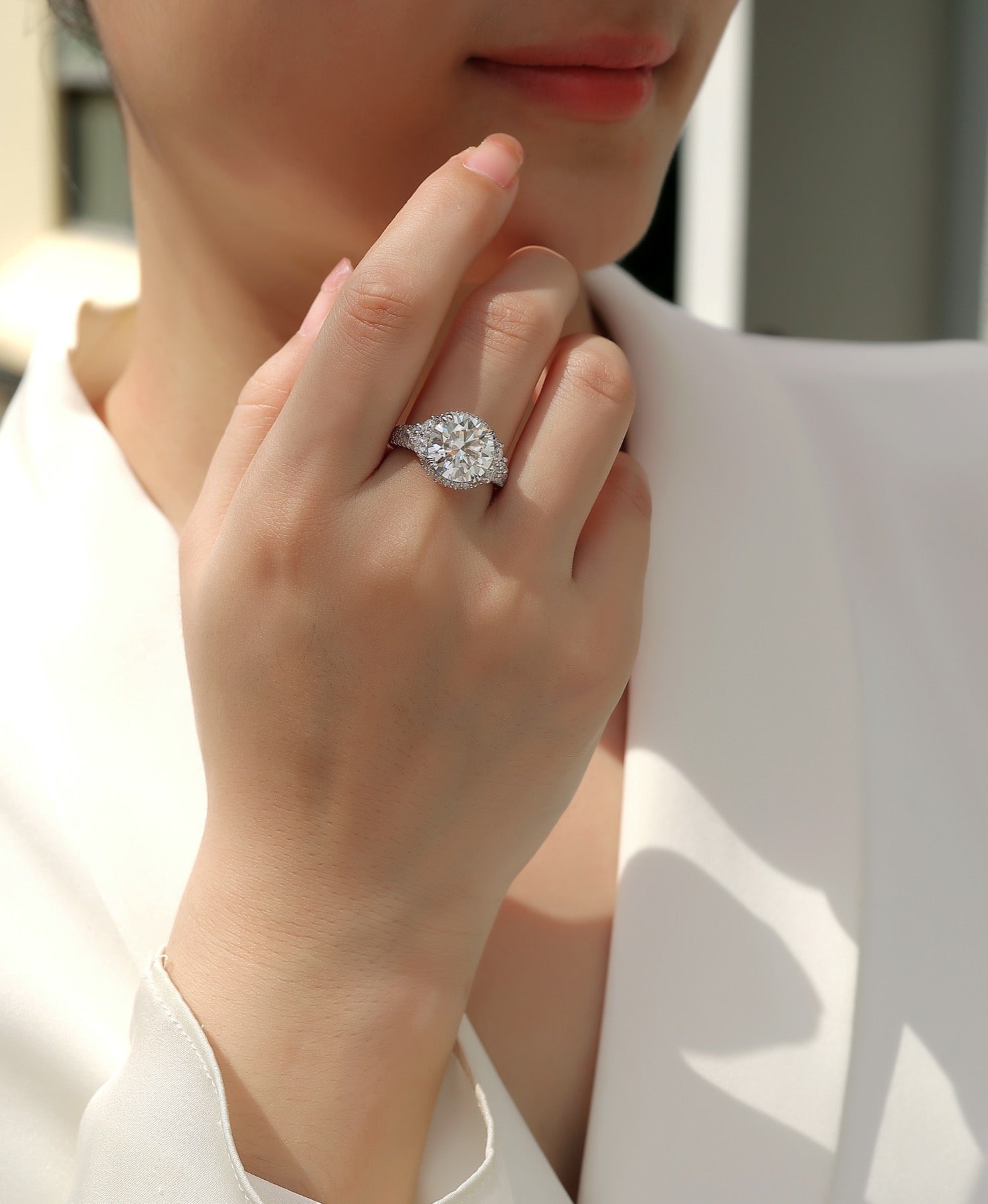 Verve 5 Carat Moissanite Halo Ring in Sterling Silver