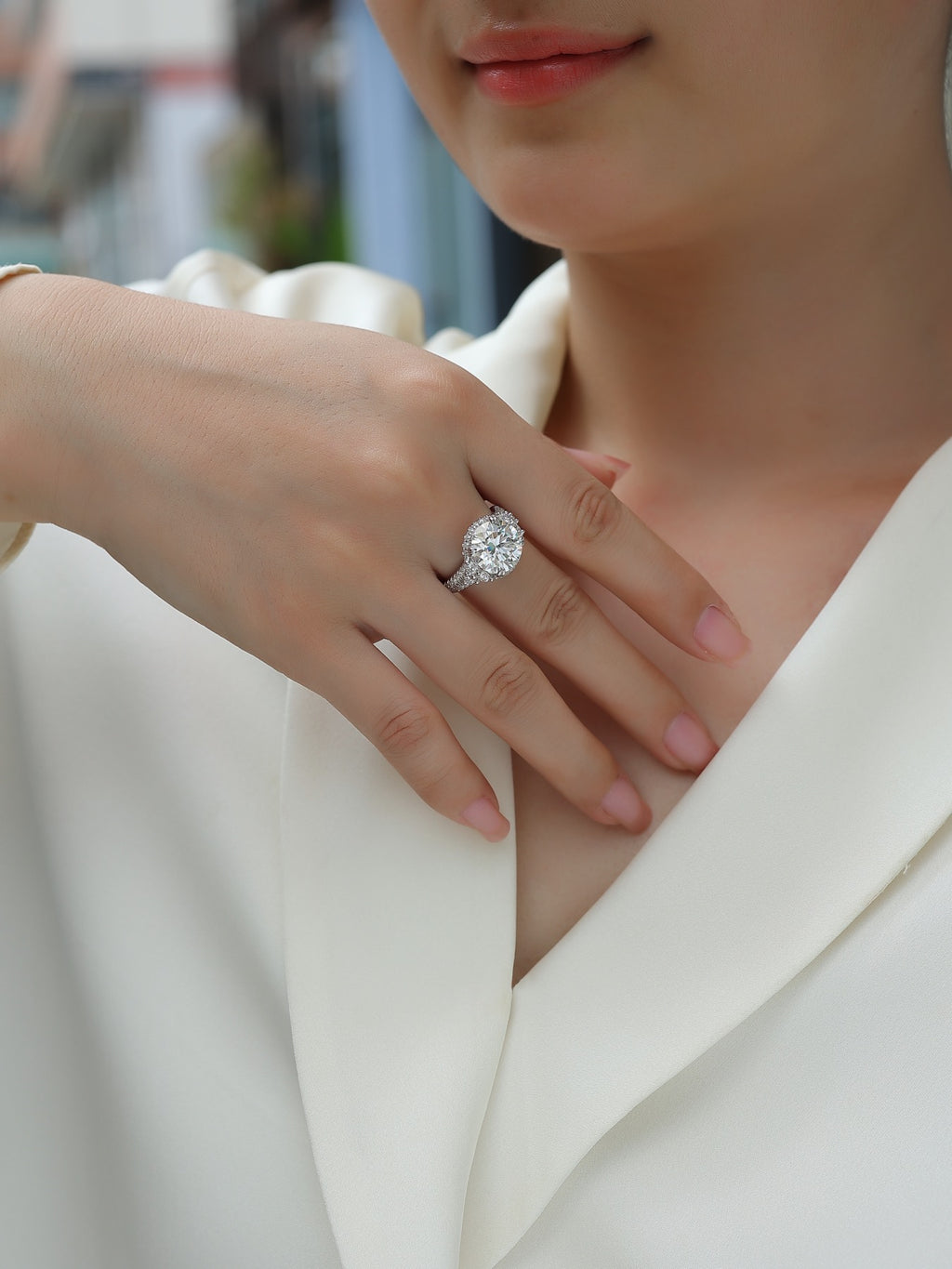 Verve 5 Carat Moissanite Halo Ring in Sterling Silver