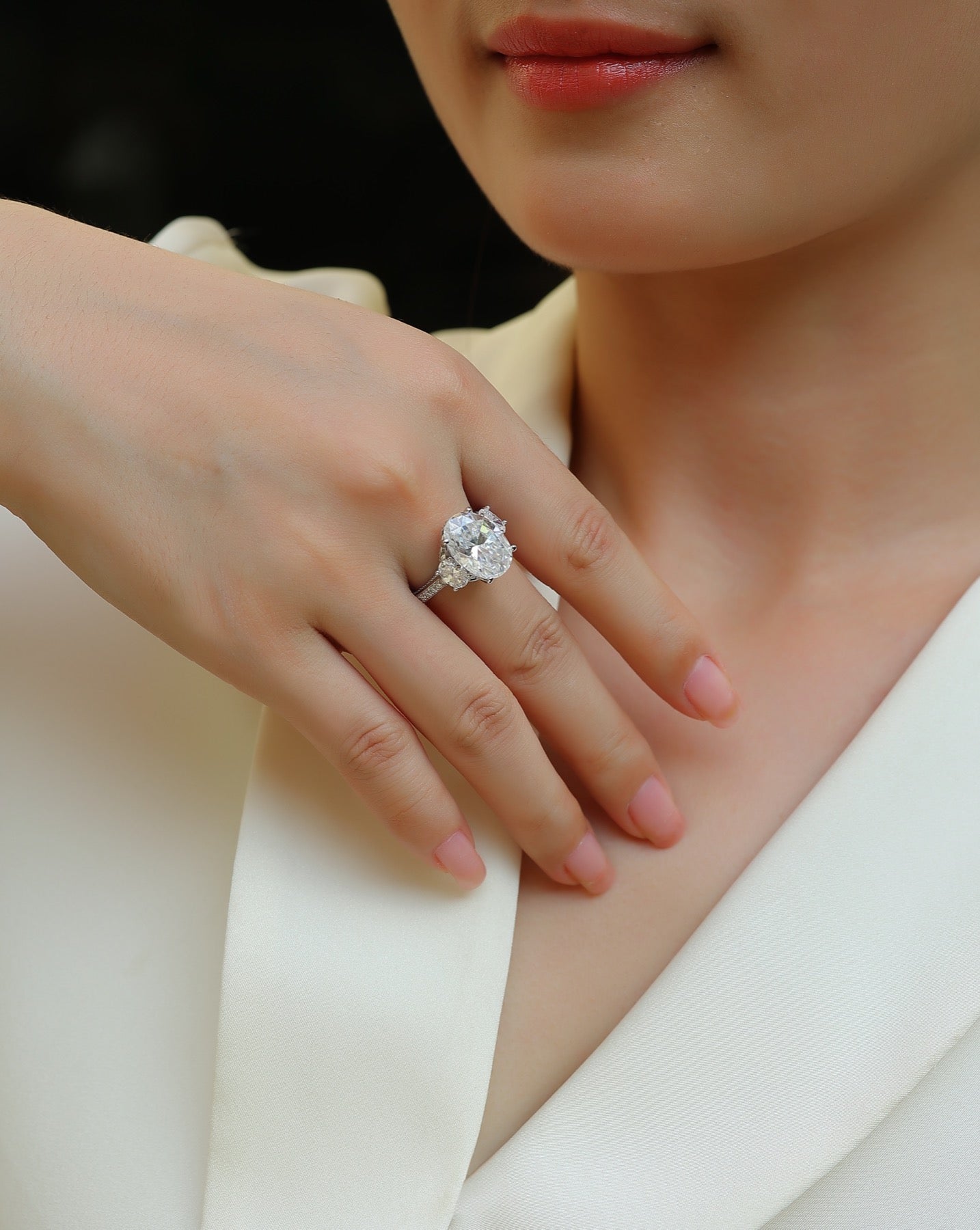 Crownlight Oval-Cut Moissanite Solitaire Ring in Sterling Silver