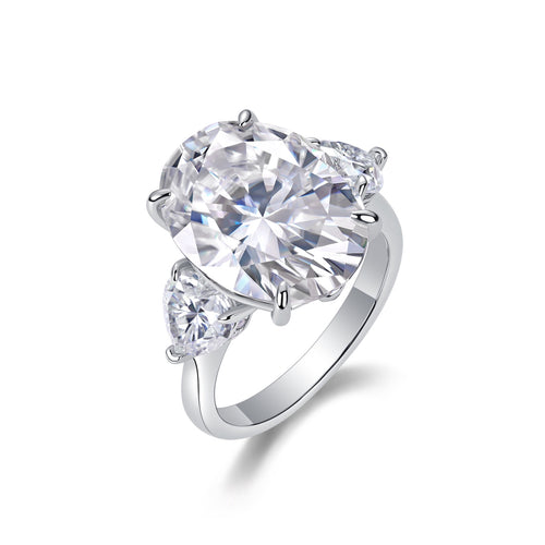 Attune Oval-Cut Moissanite Three-Stone Ring in Sterling Silver